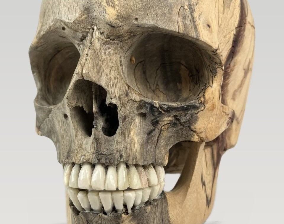 Modernist Carved Wood Skull - 3