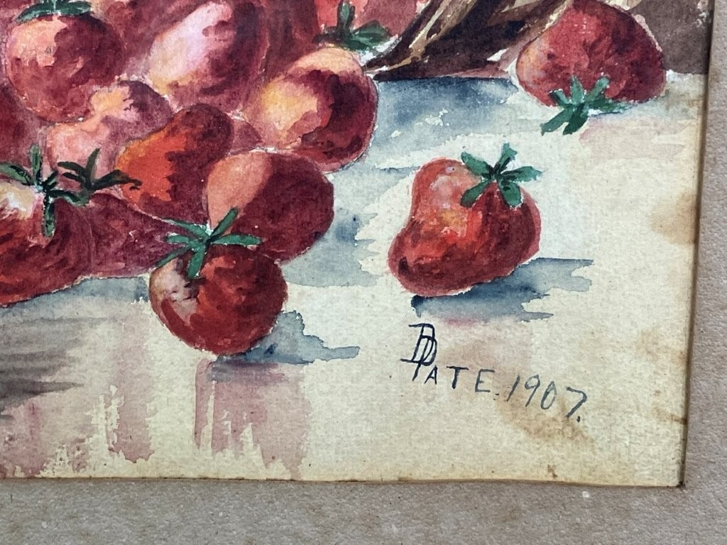 Early 20th Century, Still Life of Strawberries, Signed Watercolor Painting - 2