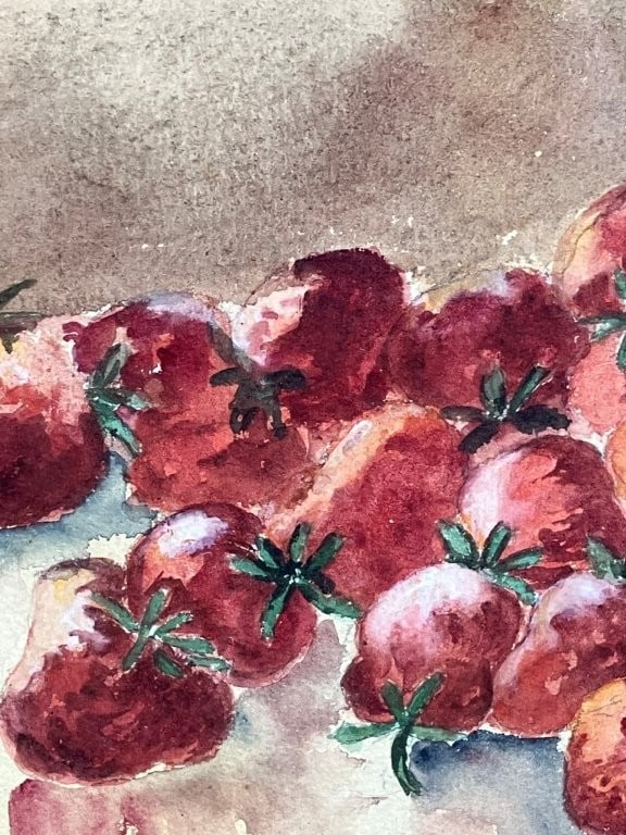 Early 20th Century, Still Life of Strawberries, Signed Watercolor Painting - 3