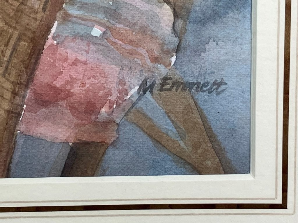 Mid-Century Modern, Sleeping Cat, Signed Watercolor Painting - 3