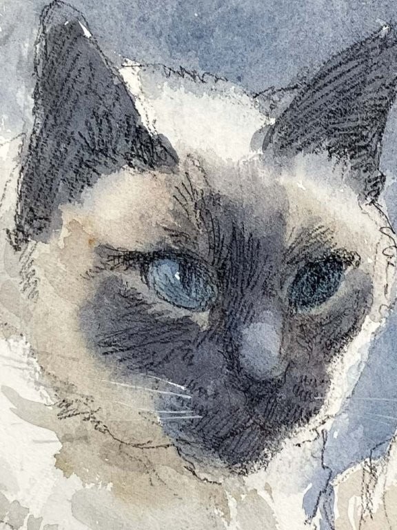 Mid-Century Modern, Siamese Cats, Signed Mixed Media Painting - 2