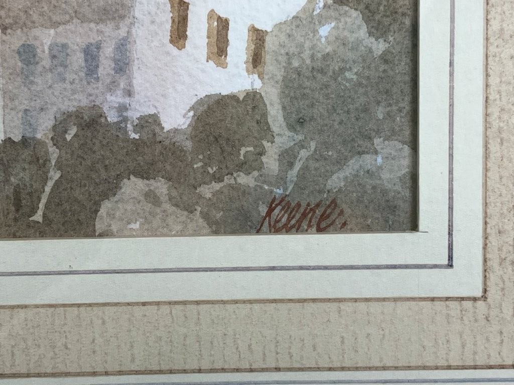 Mid-Century Modern, Lakeside Village, Signed Watercolor Painting - 3