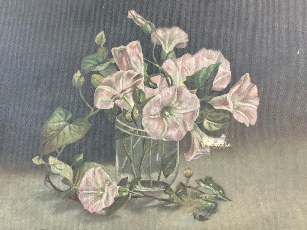19th Century, Still Life of Pink Morning Glories, Oil Painting - 2