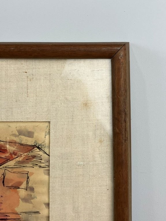 Mid-Century Modern, Expressionist Cityscape, Mixed Media Drawing - 3