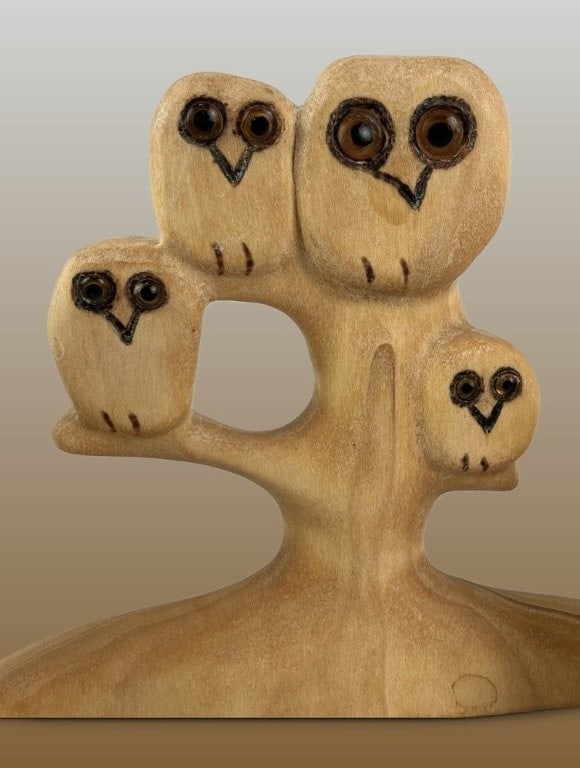 Folk Art Owl Carvings - 2