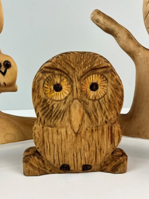 Folk Art Owl Carvings - 3