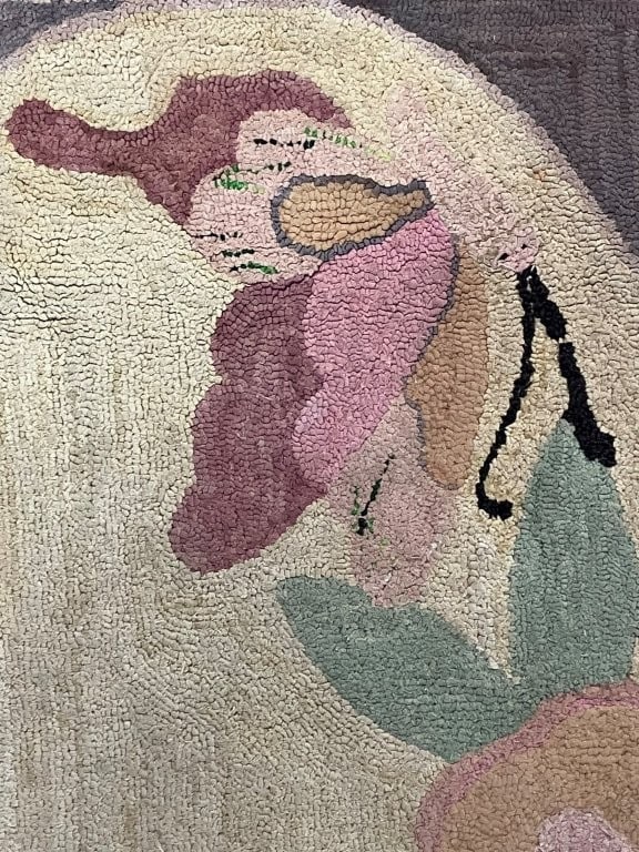 Folk Art Hand-Hooked Floral Rug - 3