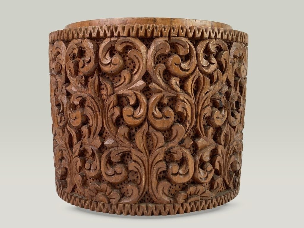 Hand-Carved Teak Wood Canister - 3