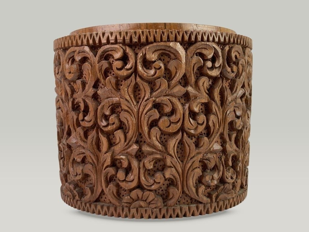 Hand-Carved Teak Wood Canister - 5