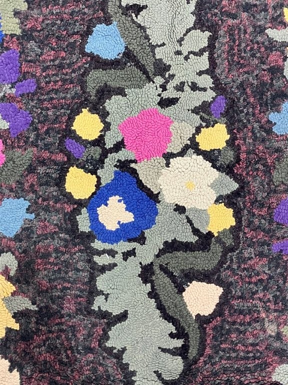 Folk Art Hand-Hooked Floral Rug - 2