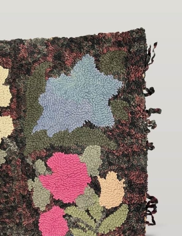 Folk Art Hand-Hooked Floral Rug - 3