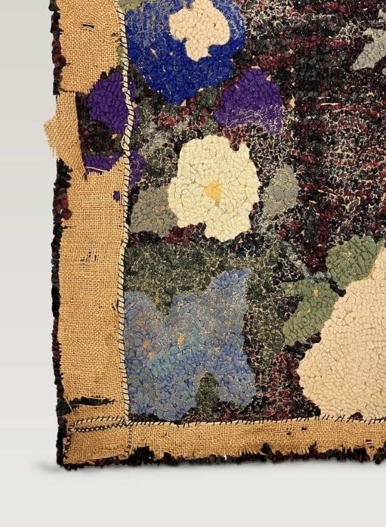 Folk Art Hand-Hooked Floral Rug - 5