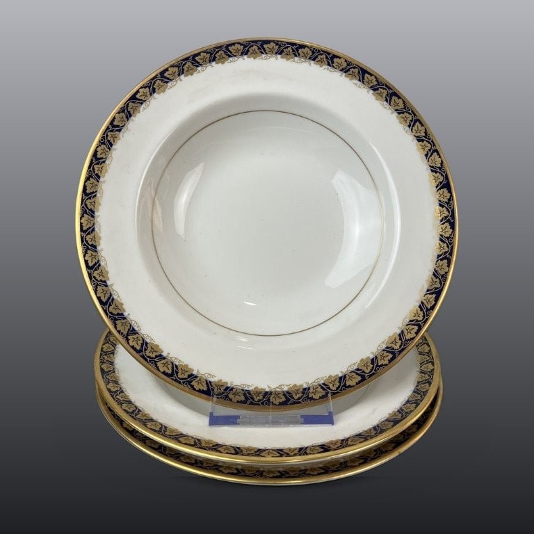 Haviland Soup Bowls and Florentine Gilt Decorated Tray - 7