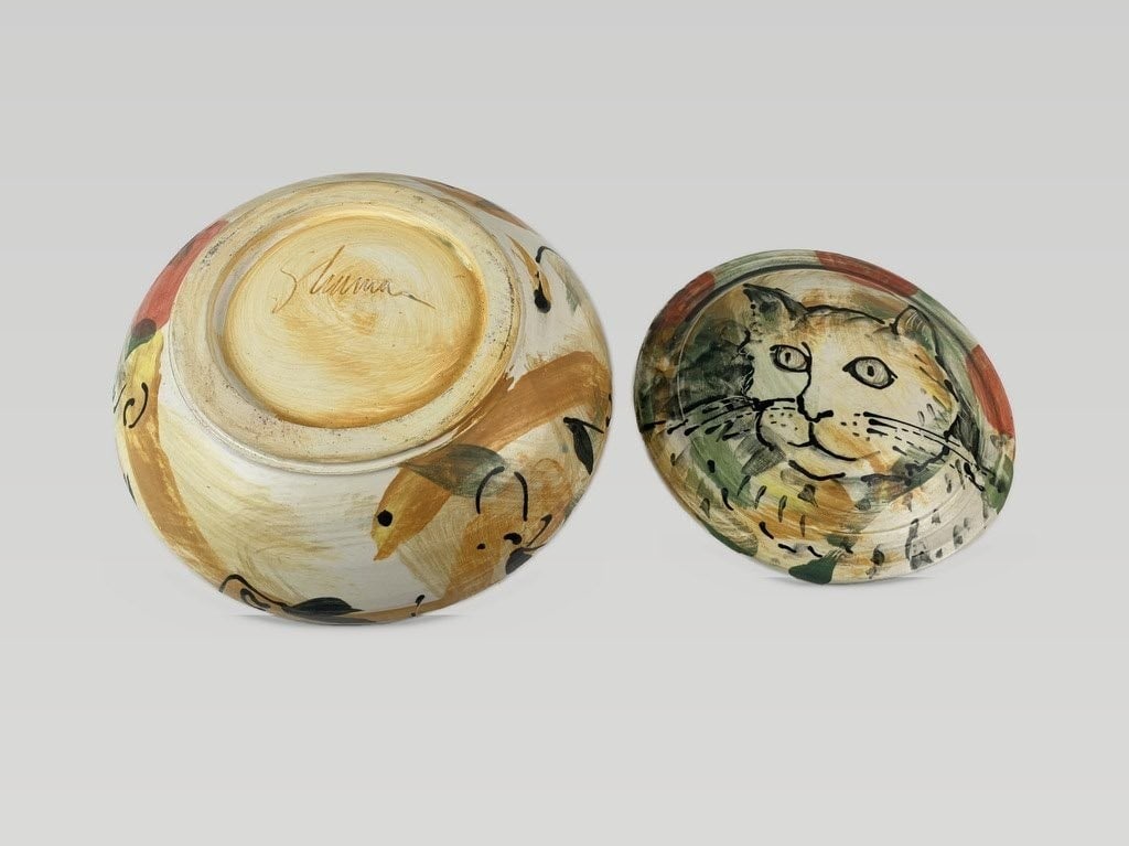 Studio Pottery Cat Covered Dish - 7