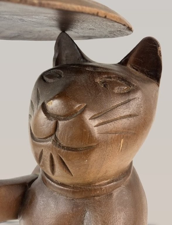 Folk Art Carved Cat Holding Umbrella - 2