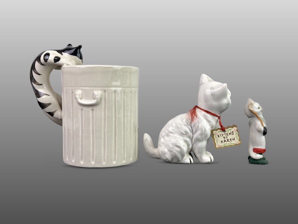 Three Porcelain Cat Figurines Including Takahashi Mug - 5