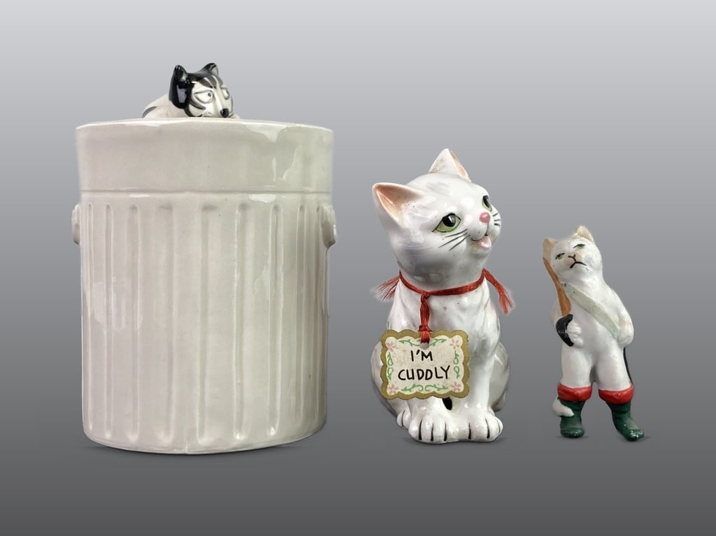 Three Porcelain Cat Figurines Including Takahashi Mug - 6