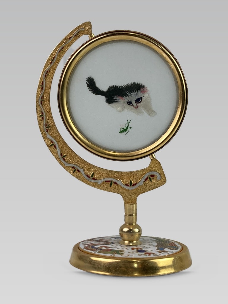 Japanese Cat Cloisonne Table Screen - 3