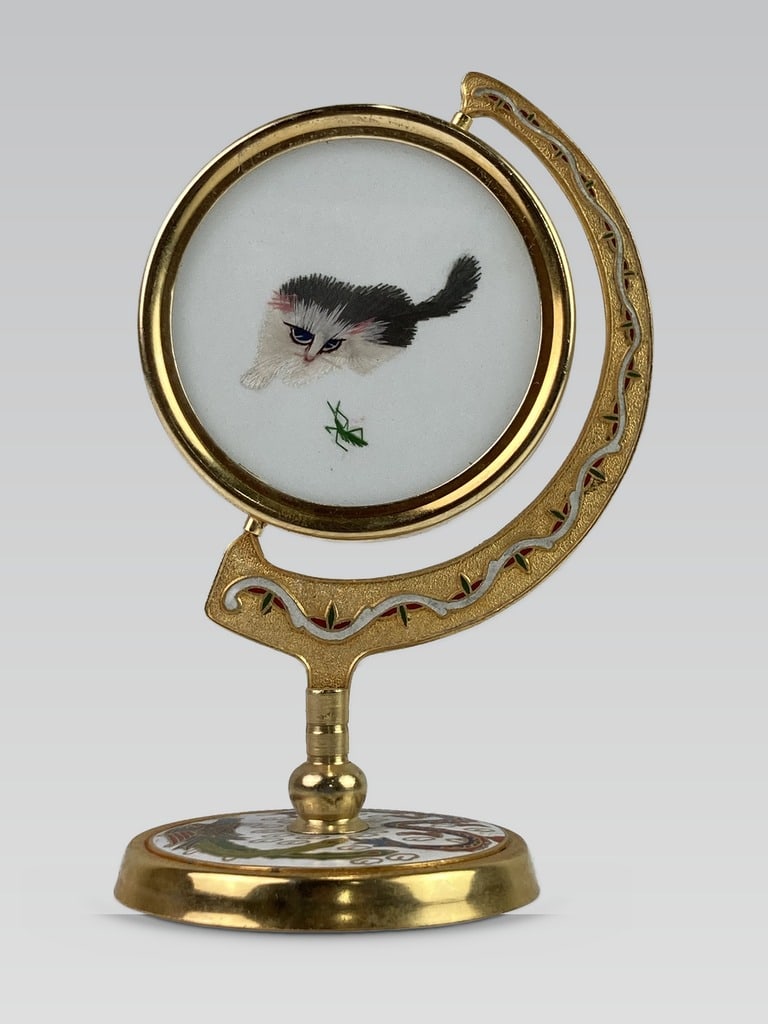 Japanese Cat Cloisonne Table Screen - 5