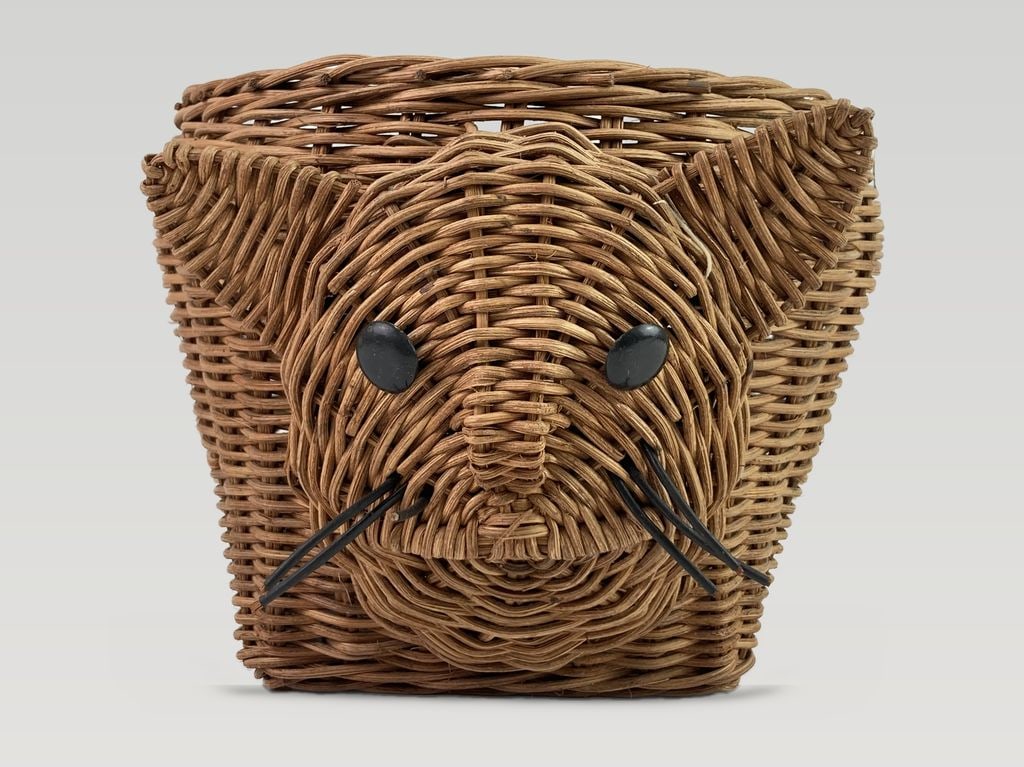 Wicker Cat Basket and Brass Trivet - 2