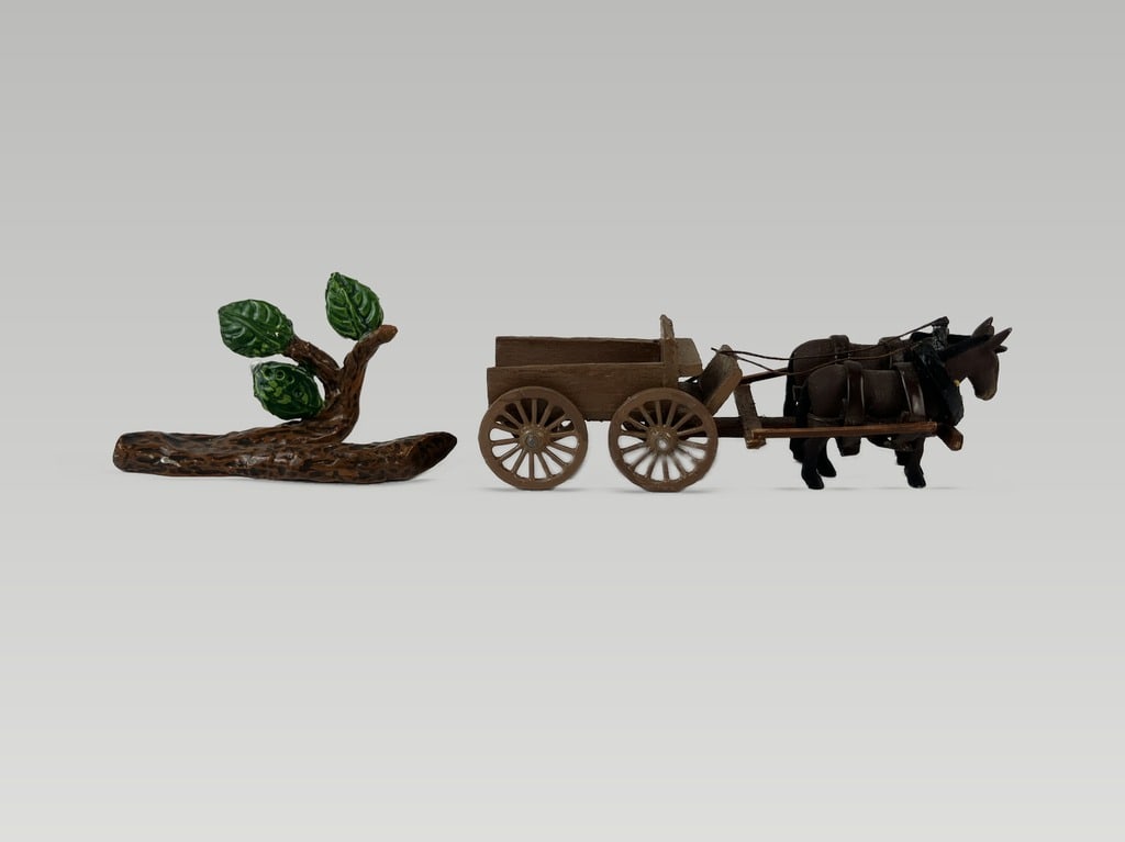 Miniature Carved Donkey Wagon - 3