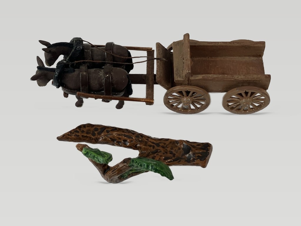 Miniature Carved Donkey Wagon - 5