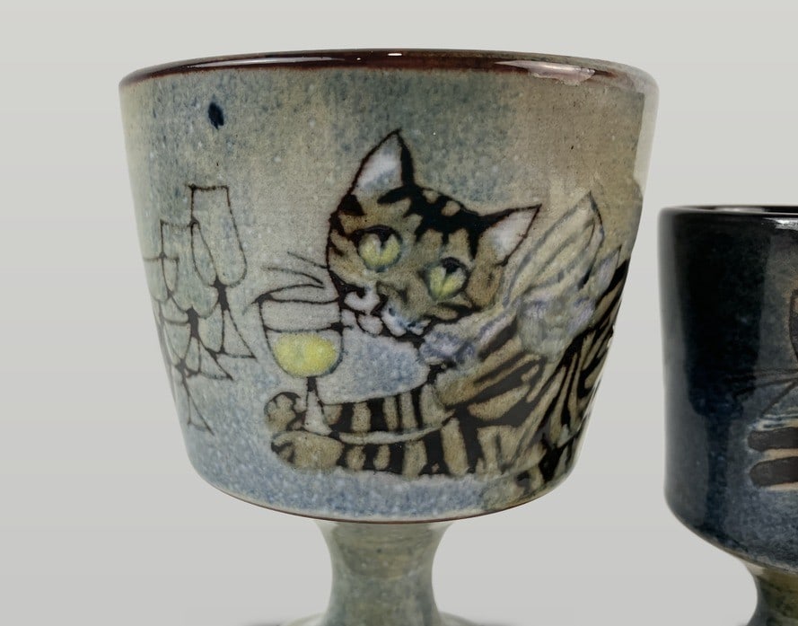Joyce Morgan Chelsea Pottery Cat Goblets - 3