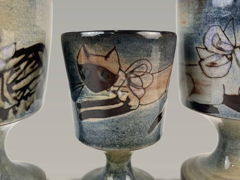 Joyce Morgan Chelsea Pottery Cat Goblets - 4