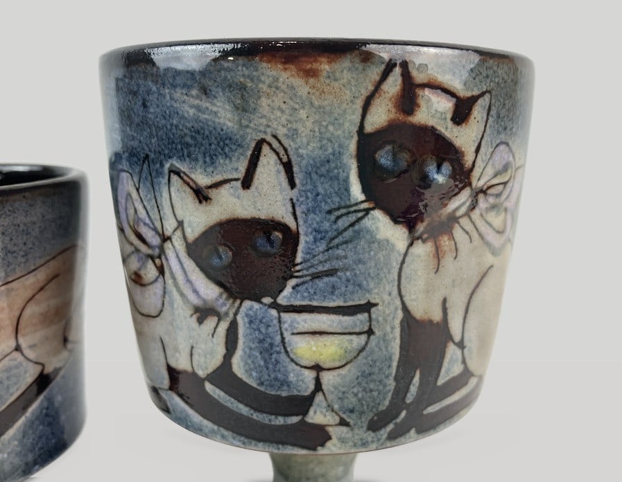 Joyce Morgan Chelsea Pottery Cat Goblets - 5