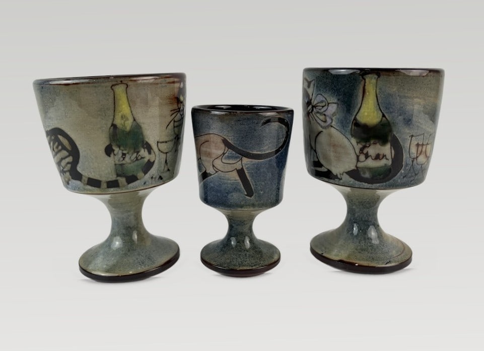 Joyce Morgan Chelsea Pottery Cat Goblets - 6