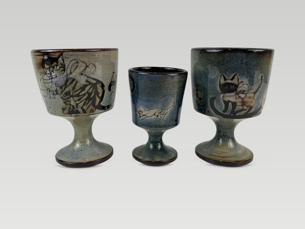Joyce Morgan Chelsea Pottery Cat Goblets - 7