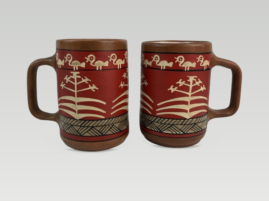 Peruvian Decorated Earthenware Mugs - 2