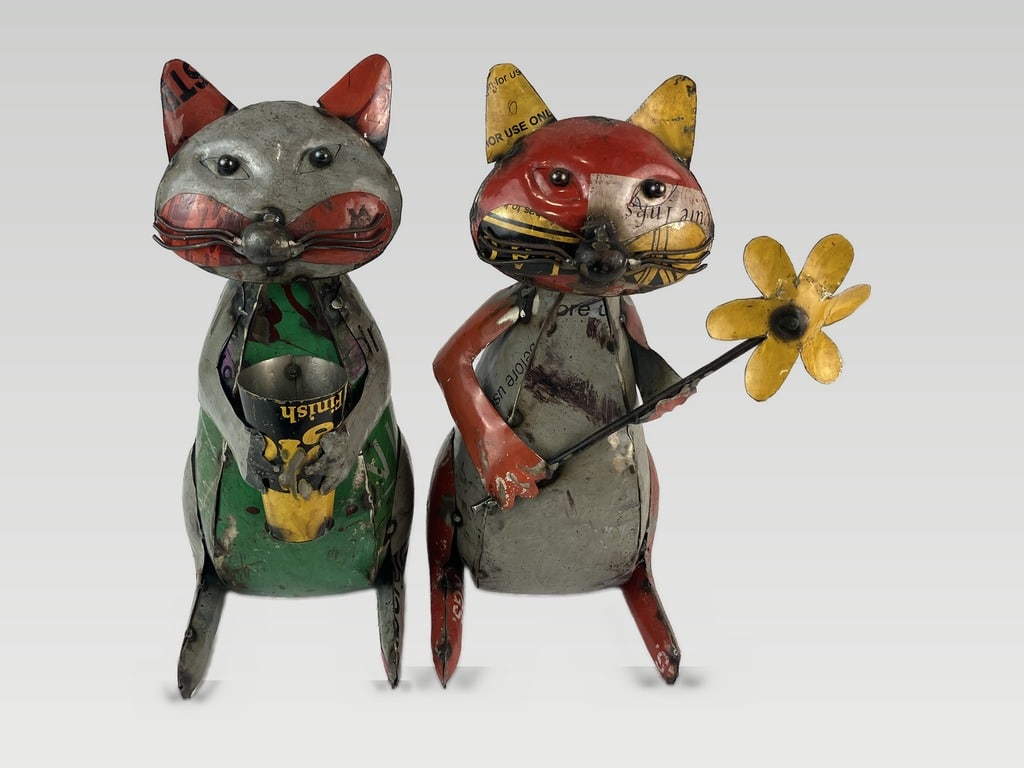 Pair of Folk Art Mixed Metal Cats - 3