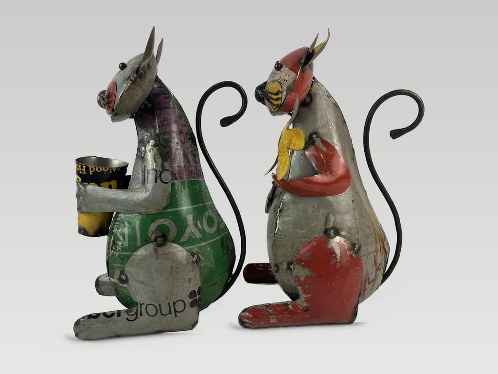 Pair of Folk Art Mixed Metal Cats - 4