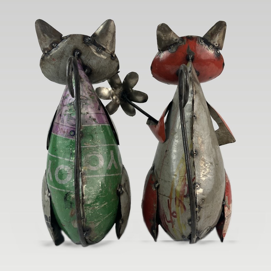 Pair of Folk Art Mixed Metal Cats - 5