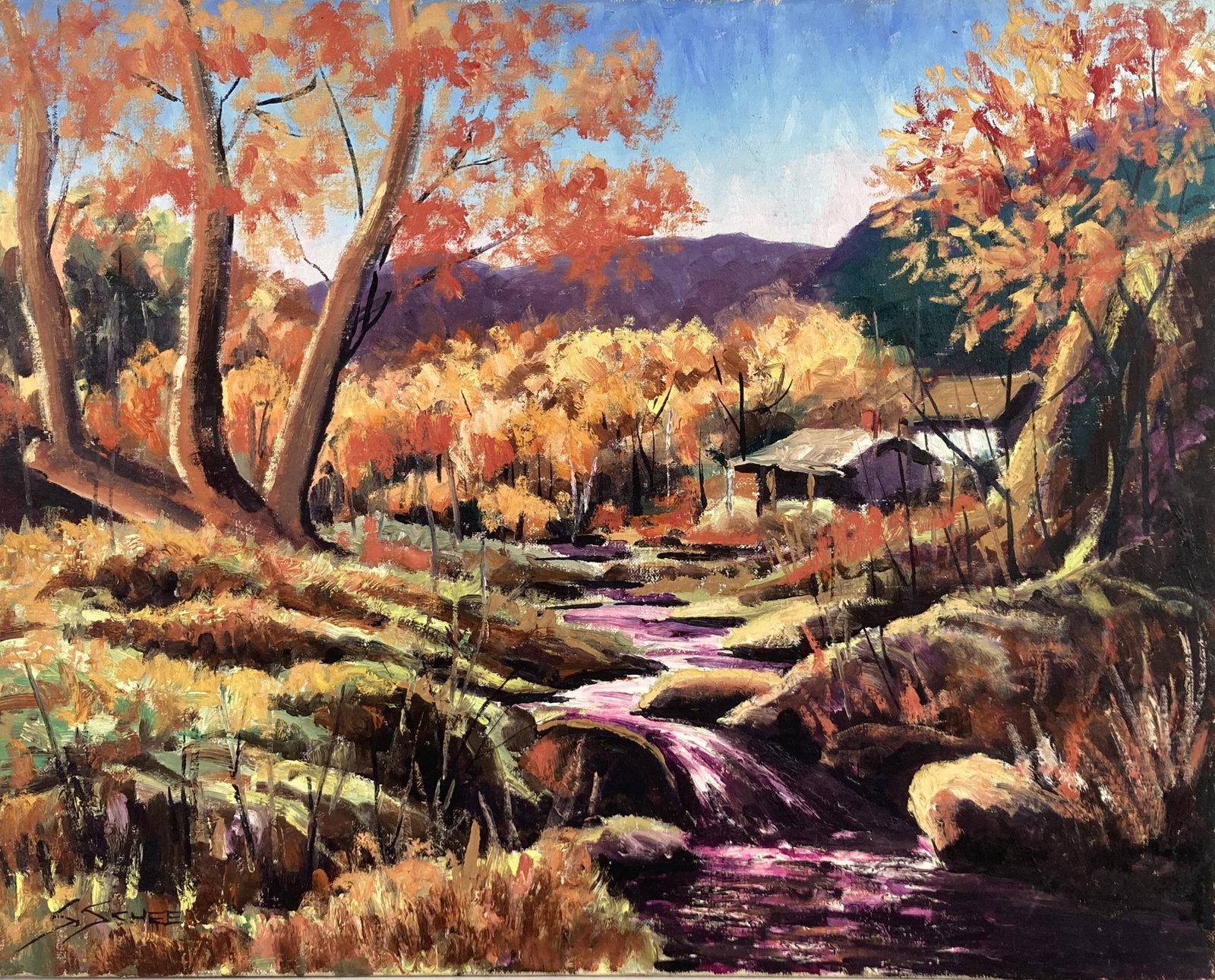Mid-Century Modern, Autumn Country Landscape, Oil Painting - 2