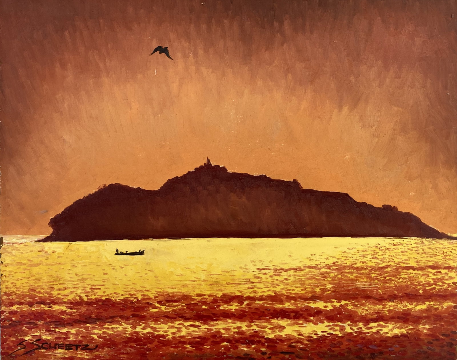 Mid-Century Modern, Sunset Lake Landscape, Oil Painting - 2