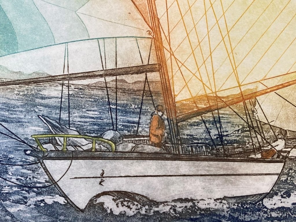 Set of Sailboat, Limited Edition, Linocut Prints - 3