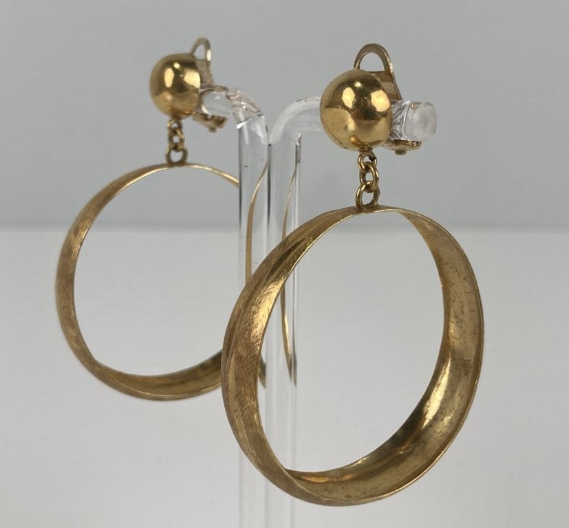 18KT Gold Dangle Hoop Earrings - 2