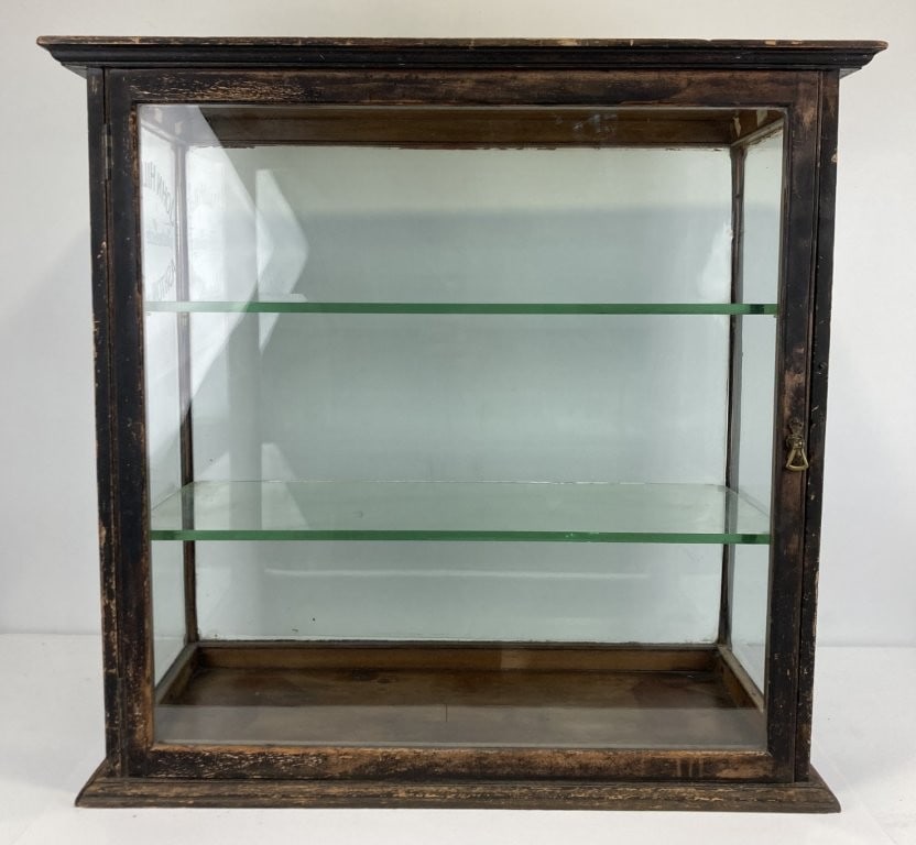 19th Century Store Display Cabinet: This rare 19th-century store display cabinet was originally manufactured for the John Hill & Son Tudno Cake Factory from Ashton-under-Lyne, England. The cabinet features a sturdy painted oak frame fit