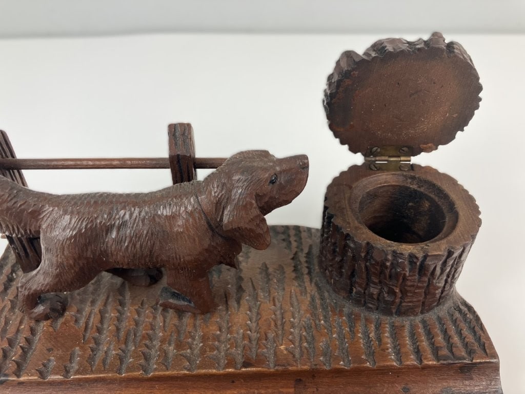 Carved Folk Art Hunting Dog Inkwell Stand - 3