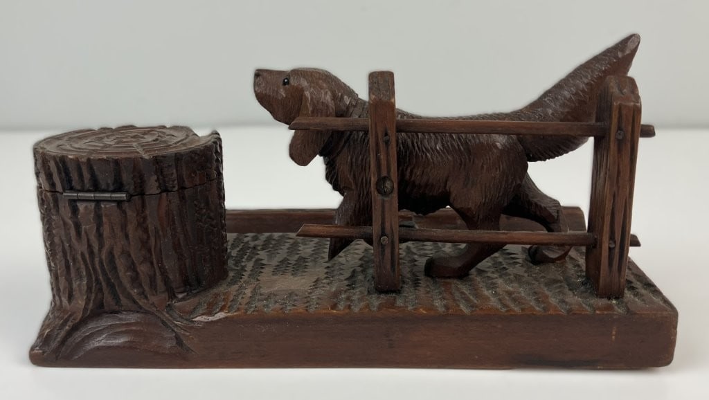 Carved Folk Art Hunting Dog Inkwell Stand - 5