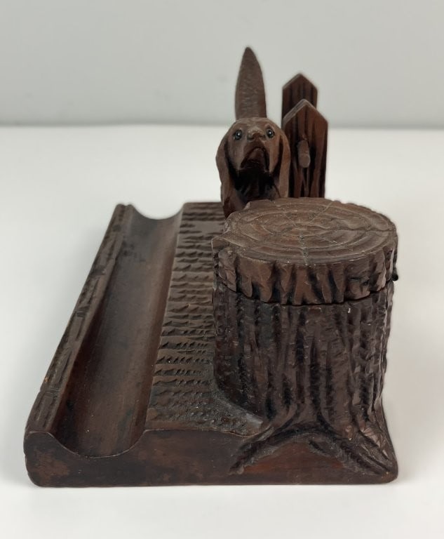 Carved Folk Art Hunting Dog Inkwell Stand - 6