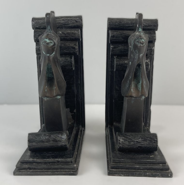 Pair of Cast Bronze Rooster Bookends - 2