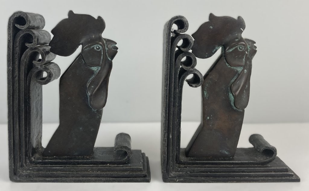 Pair of Cast Bronze Rooster Bookends - 6