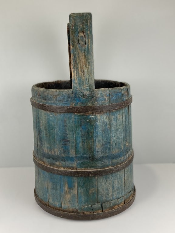 Primitive Blue-Painted Bucket - 4