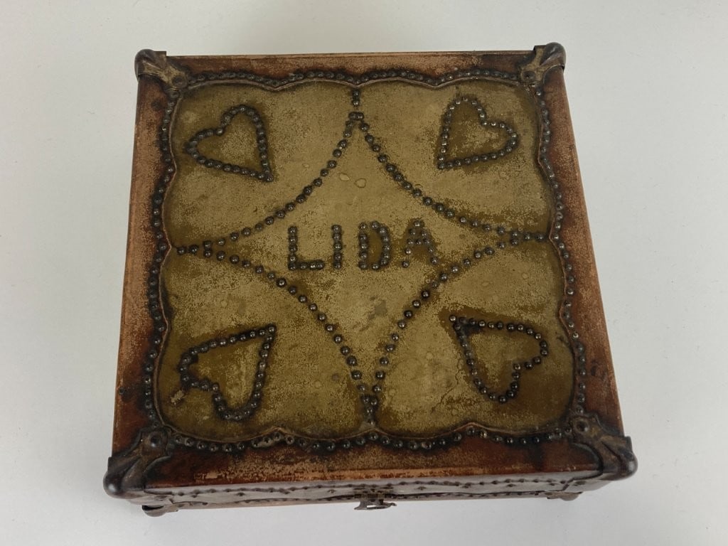 Folk Art Leather Decorated Box - 3