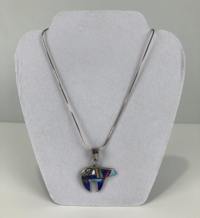 Glenn and Irene Sandoval Sterling Silver Navajo Bear Necklace - 2