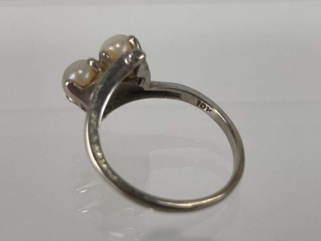 10KT White Gold Double Pearl Ring - 4