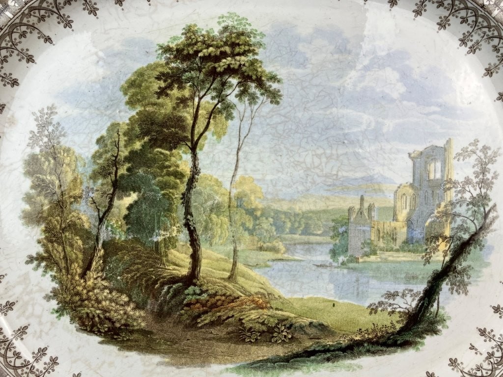 English Landscape Transferware Ironstone Platter - 2